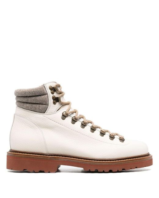 Brunello Cucinelli Natural Lace-up Leather Hiking Boots for men
