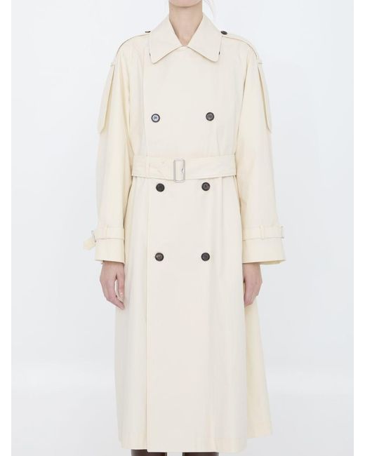 Burberry Natural Long Trench In Gabardine