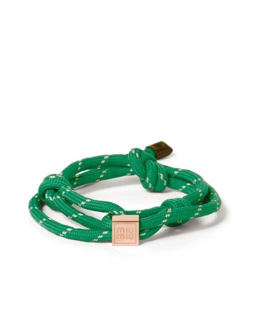 Miu Miu Green Logo-Charm Rope Bracelet