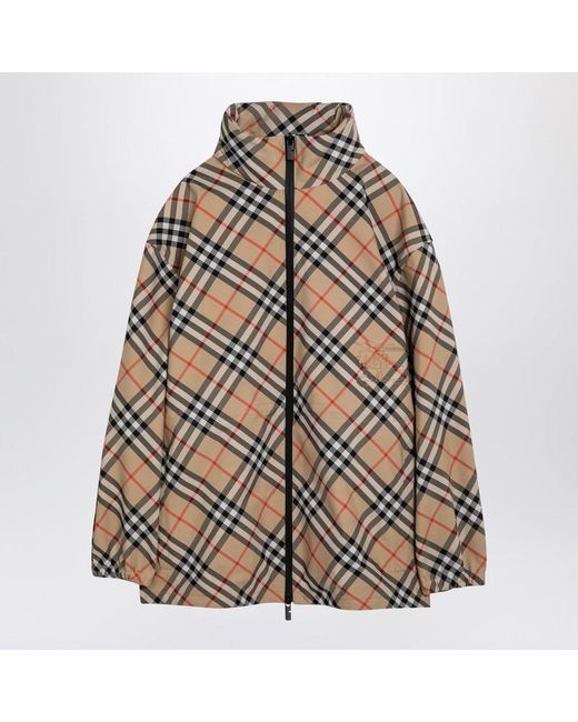 Burberry Brown Sand-Coloured Drawstring Jacket With Check Pattern