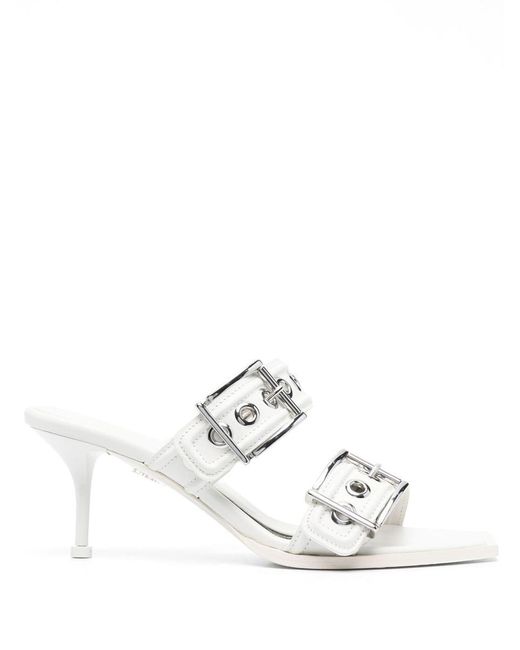 Alexander McQueen White Punk Double-buckle Leather Mules