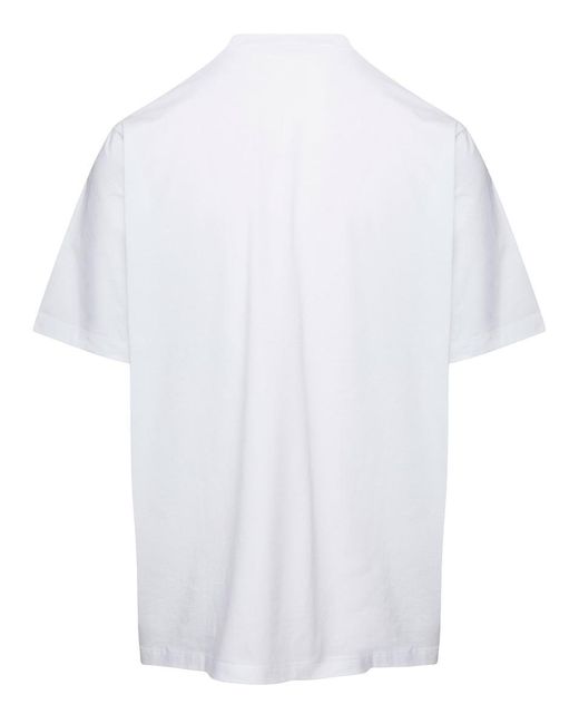 DSquared² Pink White Crewneck T-shirt With Palms Logo Print In Cotton Jersey D-squared2 for men