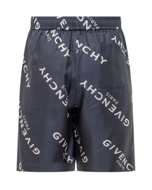 Givenchy Blue Silk Shorts With Logo for men