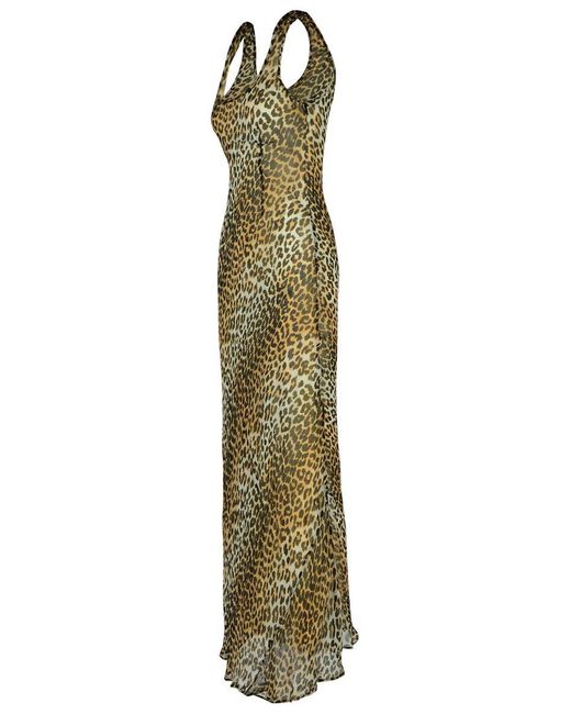 Ganni Green Leopard Print Viscose Long Dress