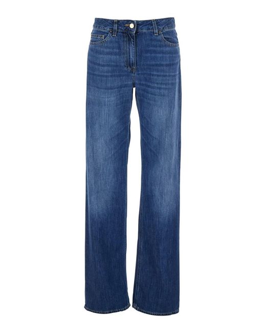 Elisabetta Franchi Blue Jeans With Logo Patch On The Rear And Logo Emb