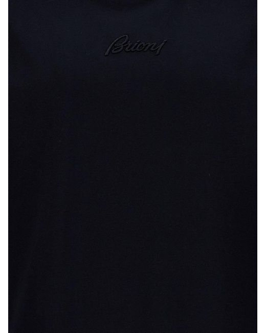Brioni Black Logo Embroidery T-shirt for men