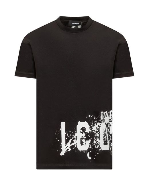 DSquared² Black Icon Collection T-Shirt With Splash Cool Print for men