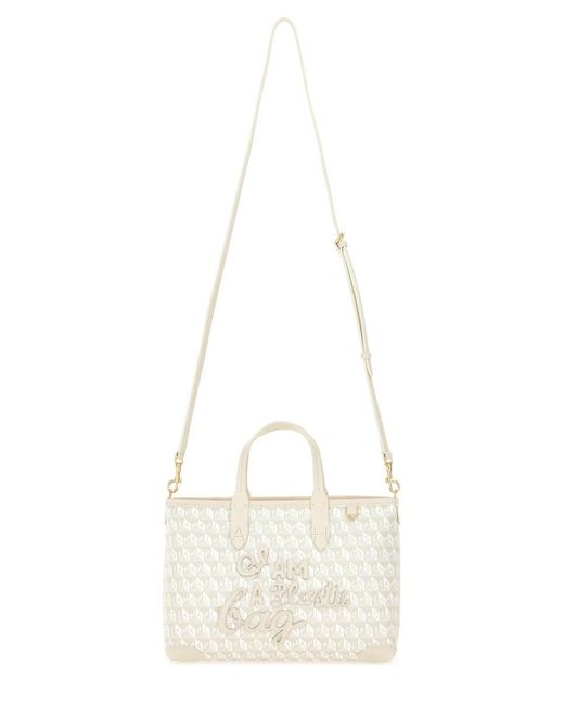 Anya Hindmarch White Xs Tote Bag With "I Am A Plastic Bag" Pattern