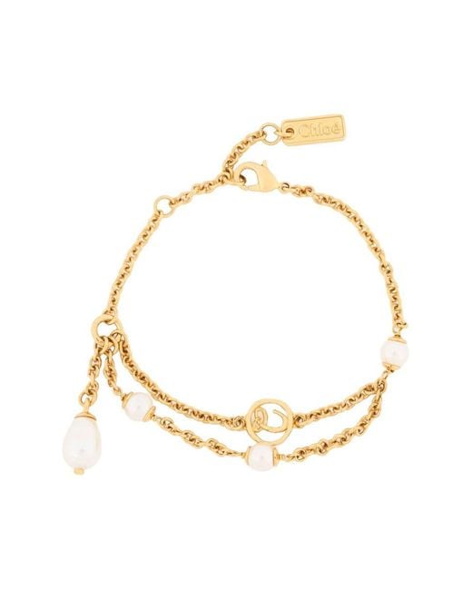 Chloé Metallic The Classy Brass And Glass Pearl Bracelet Accessories