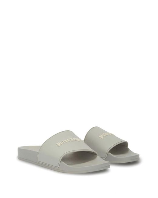 Palm Angels White Slide Sandals With Embossed Logo for men