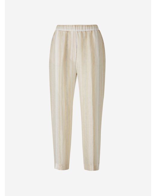 Peserico White Striped Linen Pants