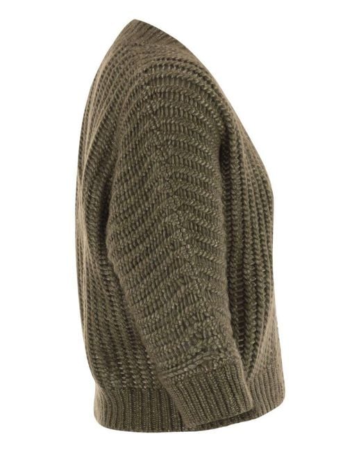 Peserico Green Wool And Alpaca Mesh Cardigan