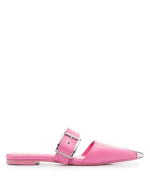 Alexander McQueen Pink Buckled Leather Mules