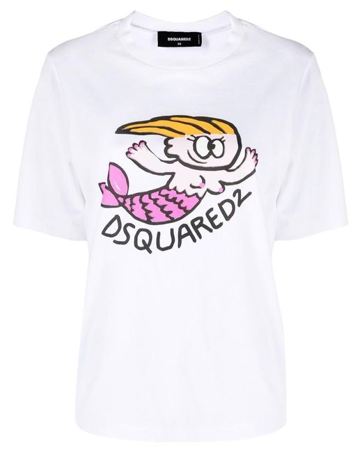 DSquared² White Graphic Print T-shirt