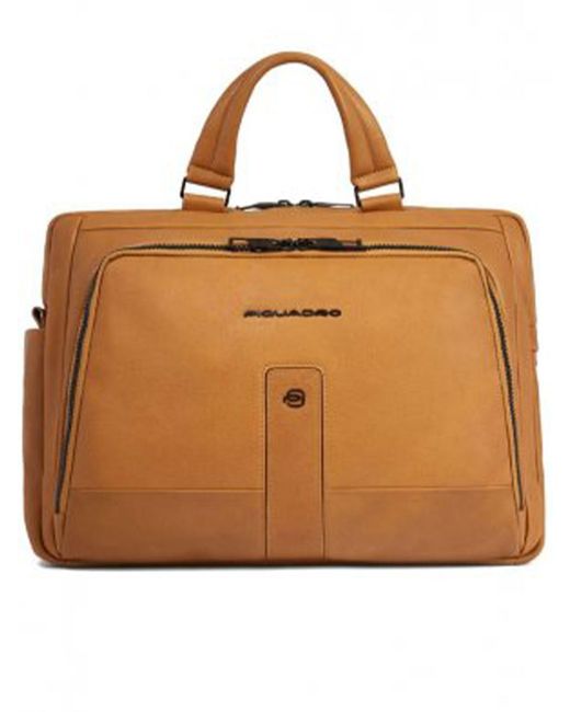 Piquadro Brown Leather Briefcase Compartment 15.6" Bags