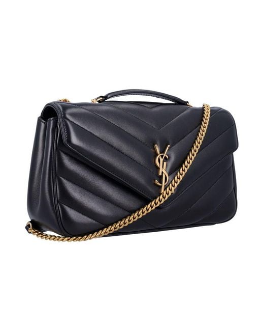 Saint Laurent Black Loulou Medium Chevron-Quilted Lambskin Bag