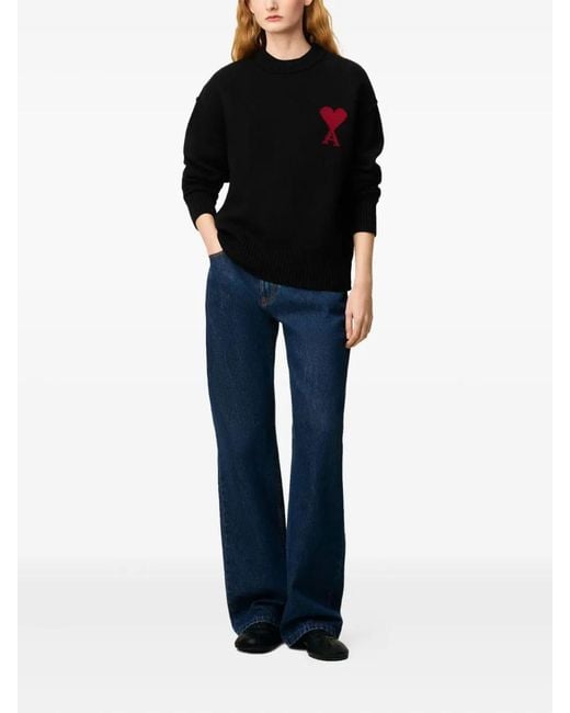 AMI Black Pull Col Rond De Coeur for men