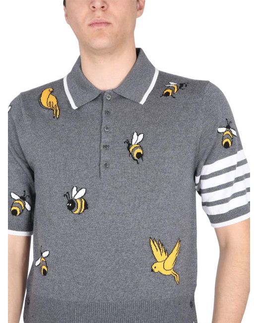 Thom Browne Gray Polo Birds & Bees for men