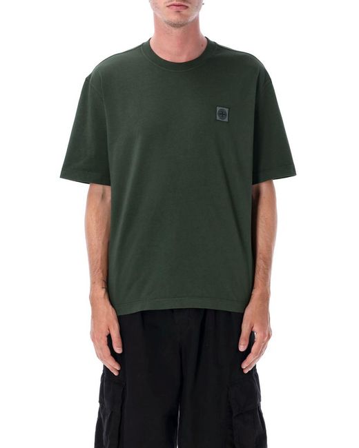 Stone Island Green Compass Patch Cotton T-Shirt for men
