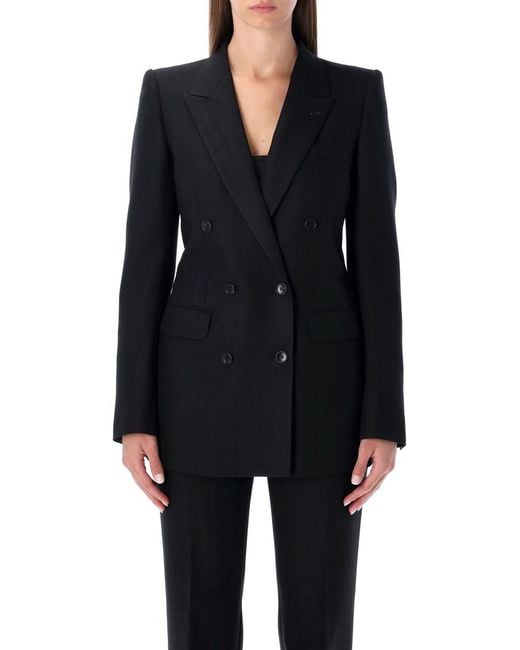 Tom Ford Women's Black Harringbone Wool Double-Breasted Tailored Jacket