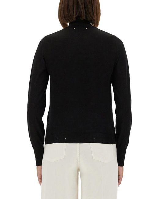 Golden Goose Deluxe Brand Black Fitted Turtleneck Sweater With Metallic Star Accents