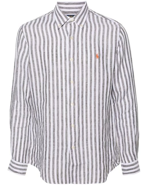 Polo Ralph Lauren White Stripe-pattern Linen Shirt for men