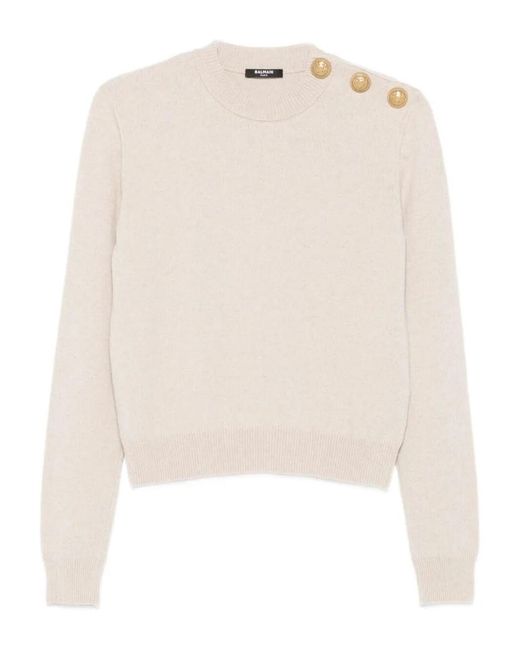 Balmain Natural Cashmere Blend Buttoned Sweater
