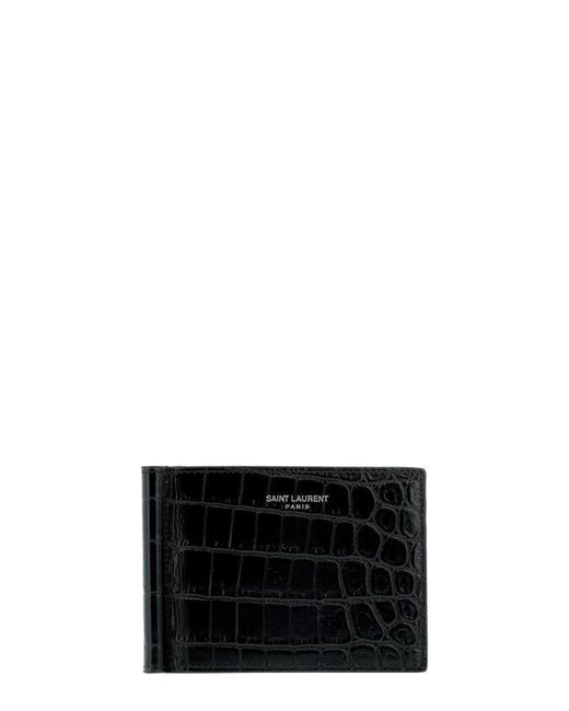 Saint Laurent Monogram Calf Leather Wallet With Money Clip in White for Men