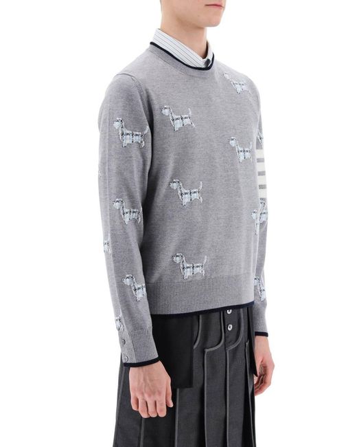 Thom Browne Gray 4 Bar Sweater With Hector Pattern for men