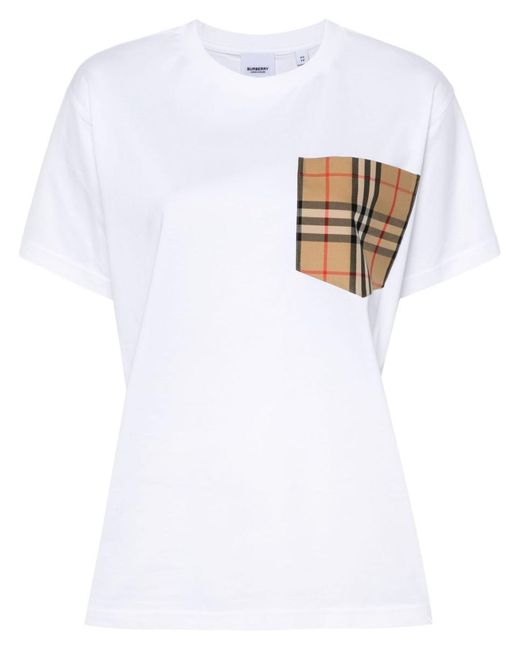 Burberry White Check Pocket Cotton T-shirt