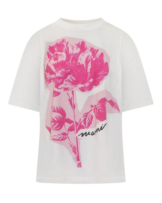 Marni Pink T-Shirt With Floral Print