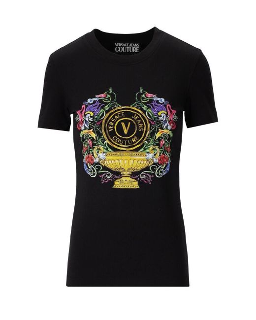 Versace Jeans Couture V-emblem Garden Black T-shirt | Lyst