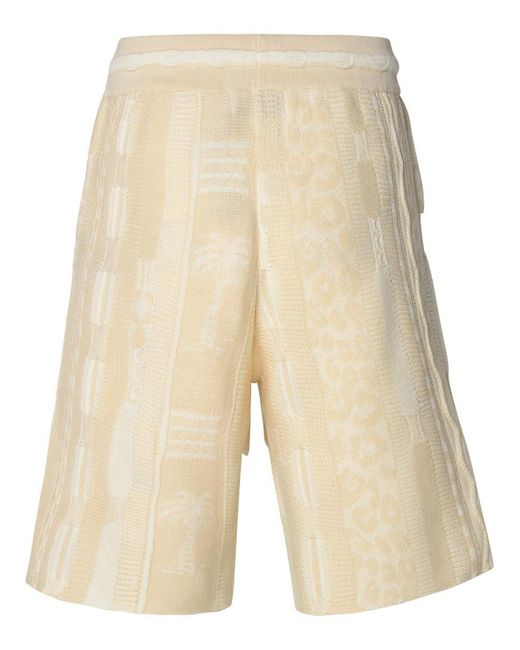 Laneus Natural Ivory Cotton Bermuda Shorts for men