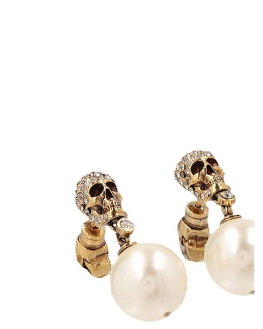 Alexander McQueen White "Pearl & Skull" Earrings