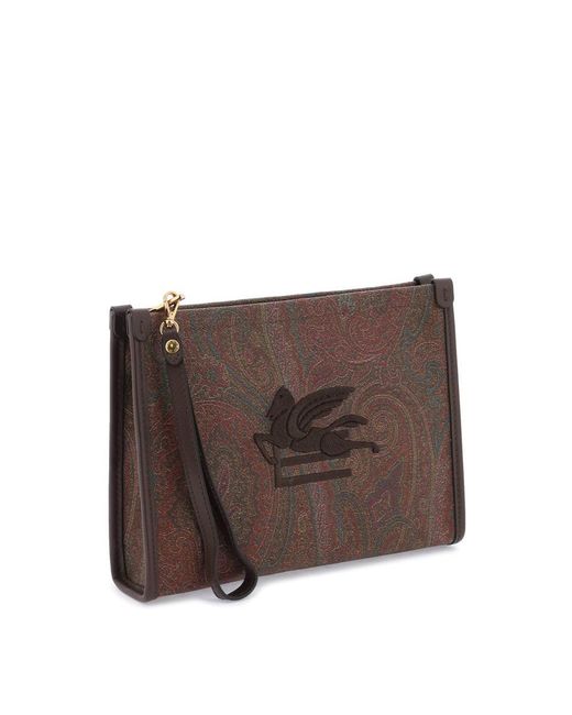 Etro Brown Paisley Pouch With Embroidery