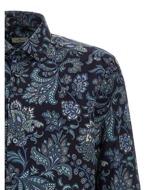 Etro Blue Floral Paisley Cotton Shirt for men