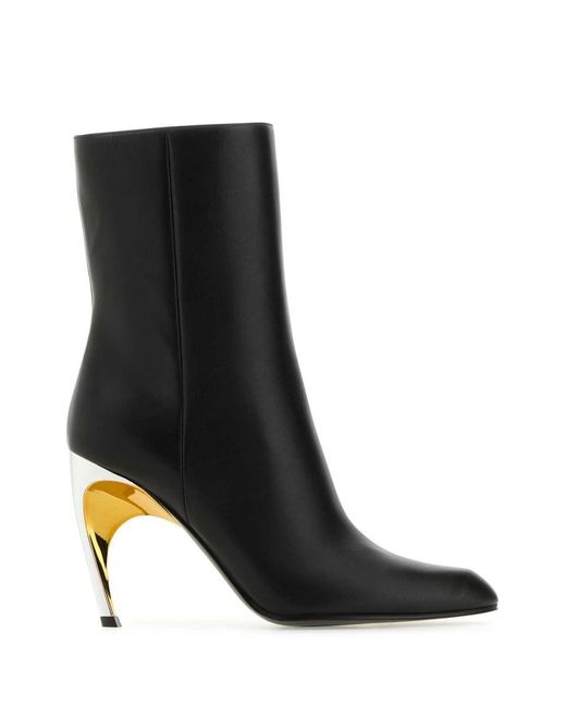 Alexander McQueen Black Leather Armadillo Ankle Boots