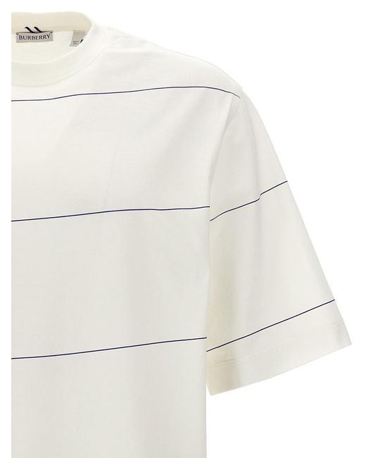 Burberry White Logo Embroidery Striped T-shirt for men