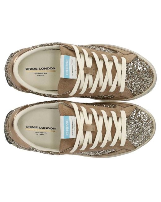Crime London Brown Distressed Glitter Sneaker