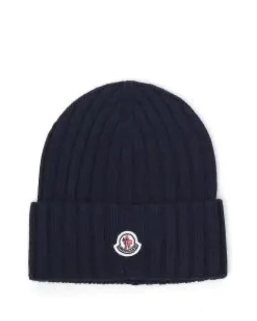 Moncler Wool Logo-patch Beanie Navy in 