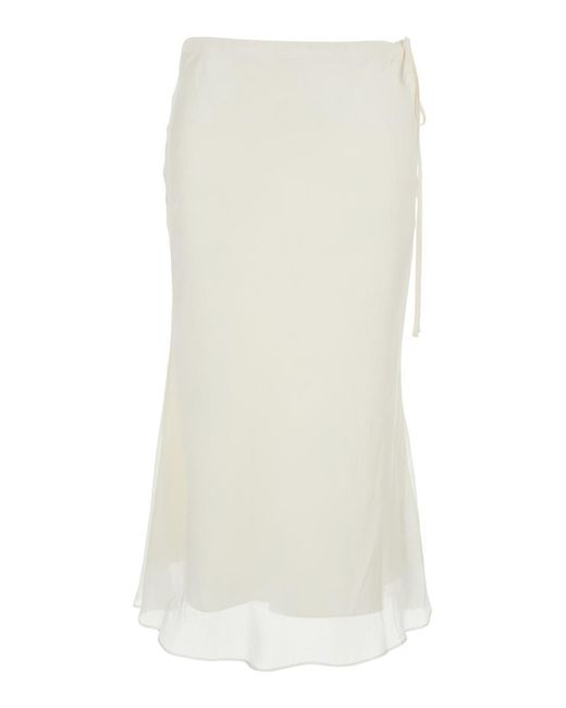 DUNST White Skirt With Side Knot Closure And Semi-Transparent Hem