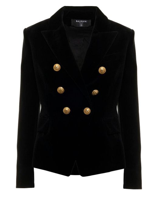 Balmain Woman's Doublebreasted Black Velvet Blazer Lyst Canada