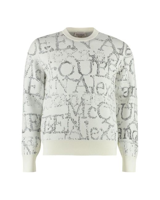 Alexander McQueen White Jacquard Wool Sweater for men