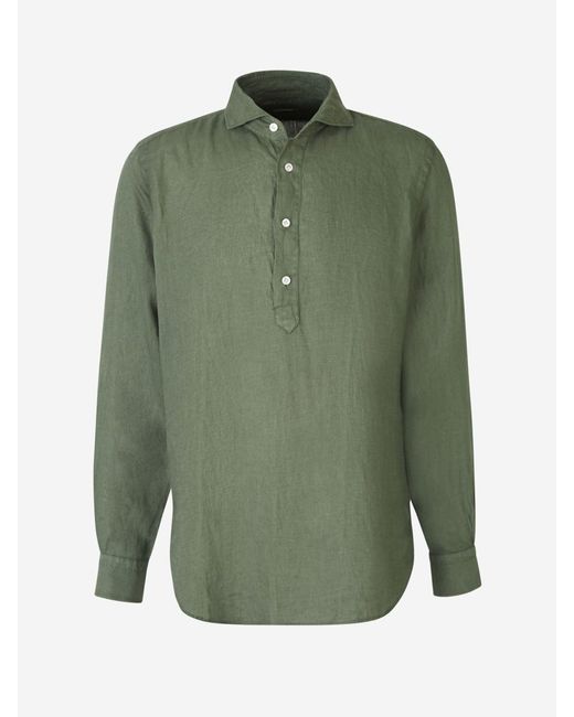 Vincenzo Di Ruggiero Green Plain Linen Shirt for men
