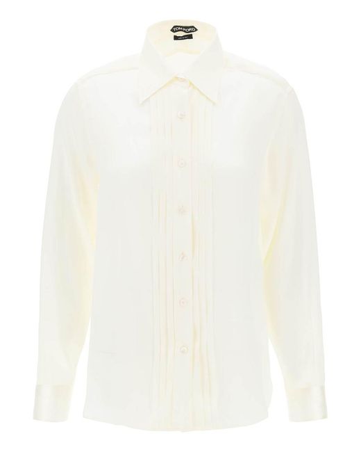 Tom Ford White Silk Charmeuse Blouse Shirt