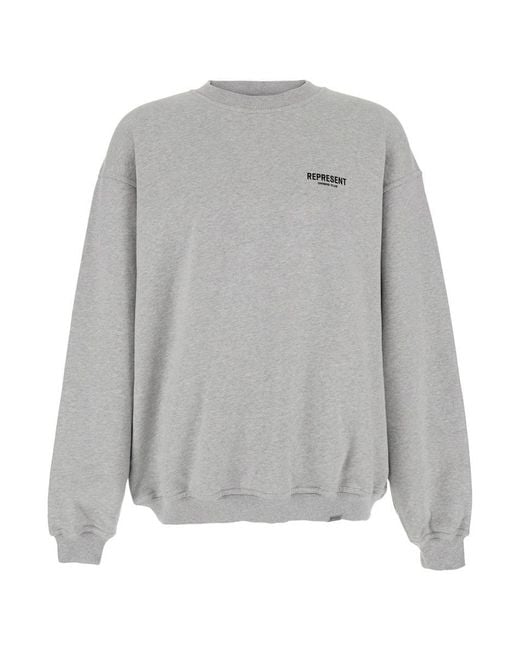Represent Gray Crewneck Sweatshirt With Logo Lettering On The Front And Maxi Logo Print On The Rear for men