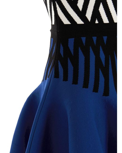 Alexander McQueen Blue Short Jacquard Dress
