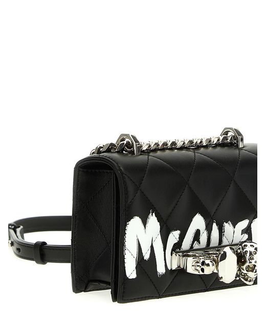 Alexander McQueen Mini Jewelled Satchel Crossbody Bags White/black