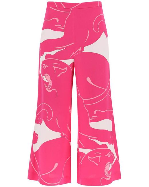 Valentino Garavani Pink Cady Panther Cropped Pants