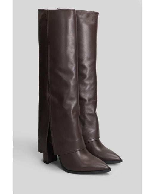 GISÉL MOIRÉ Brown Teddy High Heels Boots